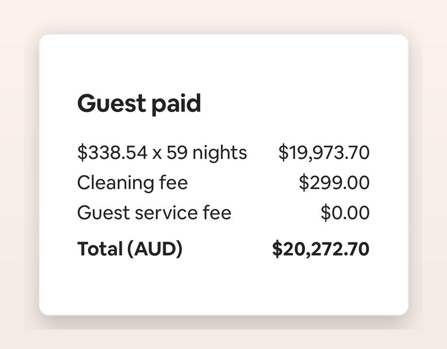 Real Airbnb payout: $20,272 from a 59-night booking