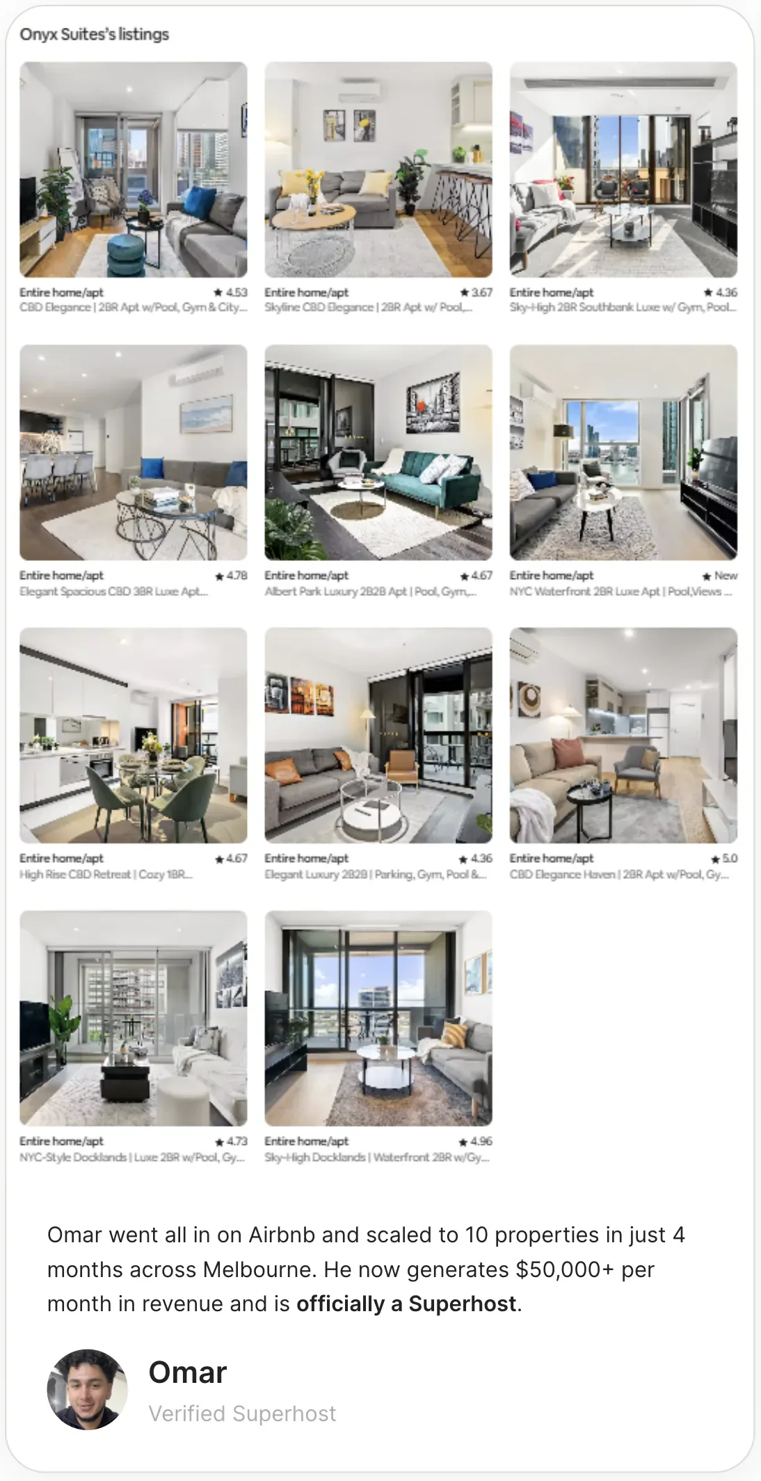 Omar — Melbourne Superhost, $50,000+/month across 10 properties